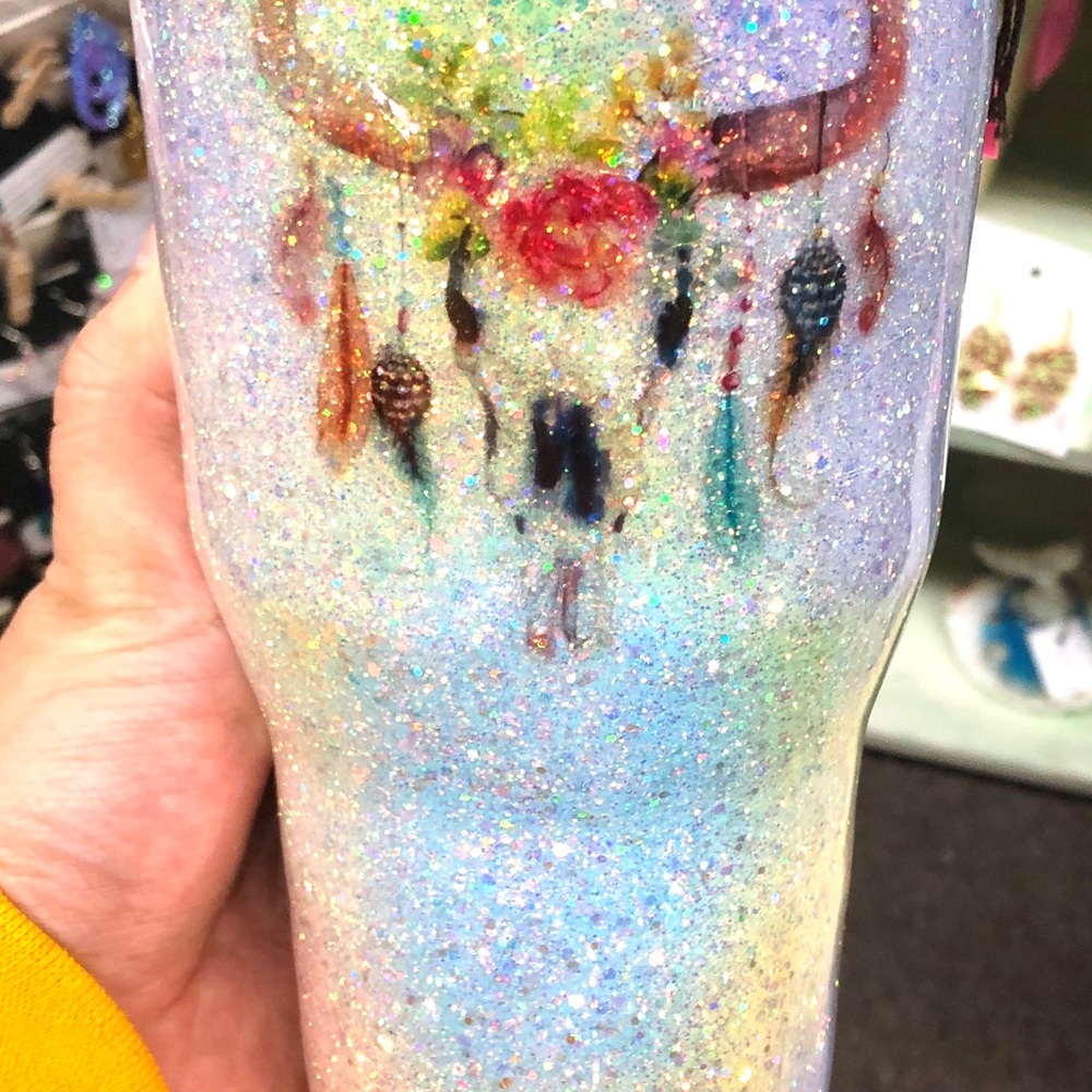 Glitter tumbler 30 oz stainless steel, boho chic